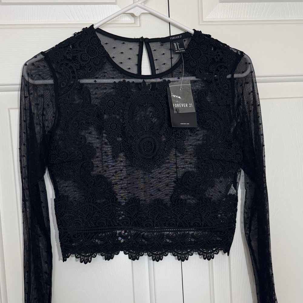 NWT Forever 21 Sheer Black Lace Crop Top